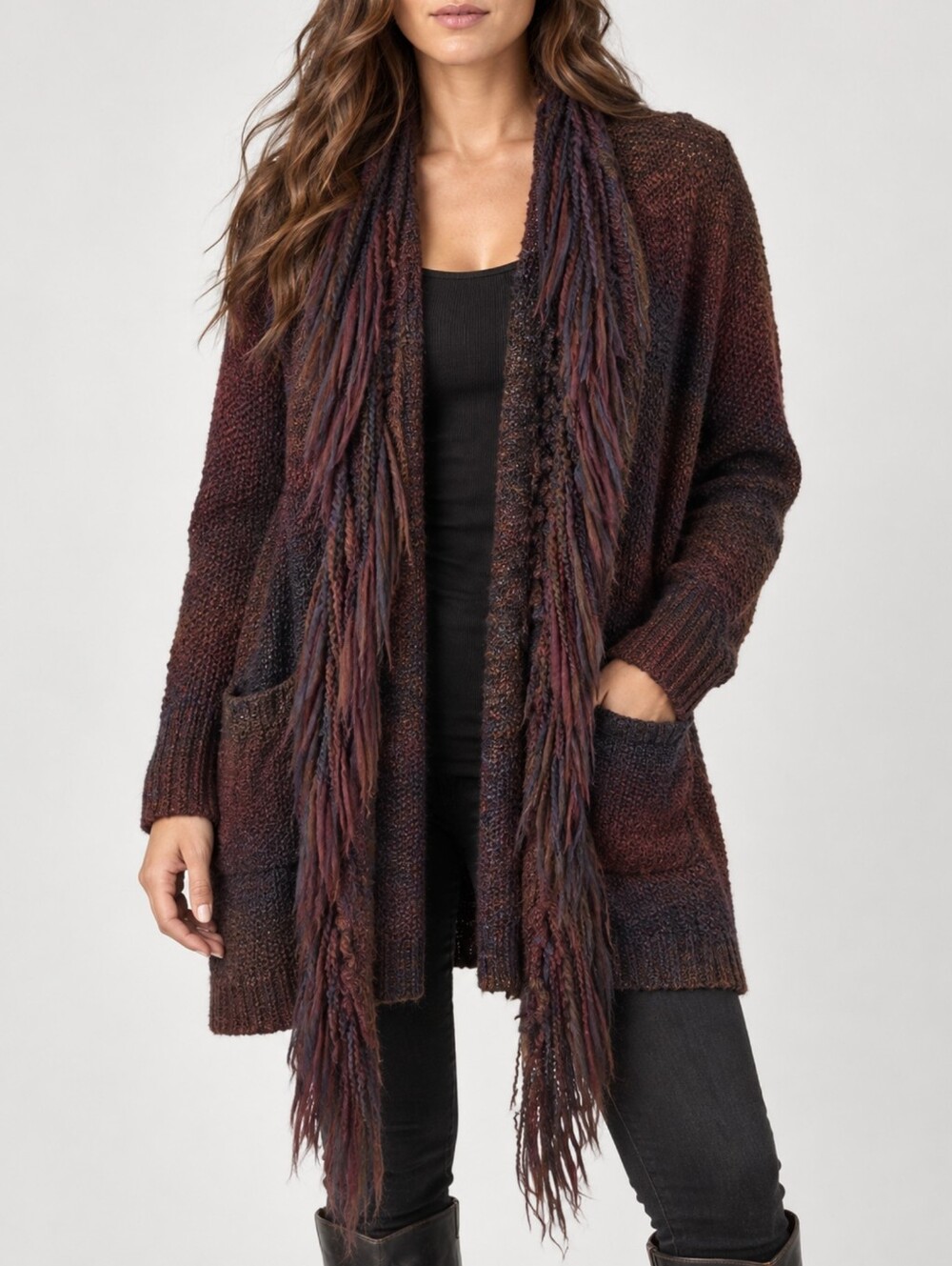 Denim & Supply Ralph Lauren Open Front Fringe Cardigan Western Boho Knit SP